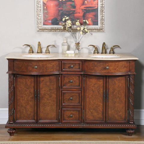 Image of Silkroad Exclusive  60-inch Travertine Top Double Sink Bathroom Vanity - JYP-0193-T-UIC-60