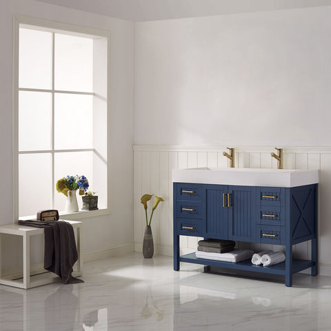 Image of Pavia 48” Single Vanity in Royal Blue with Acrylic under-mount Sink Without Mirror