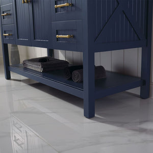 Modena 48” Vanity in Royal Blue with Glass Countertop with White Vessel Sink Without Mirror