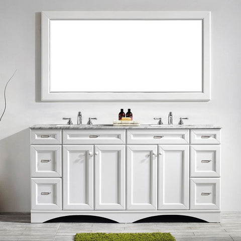 Image of Naples 72" Vanity in White with Carrara White Marble Countertop With Mirror