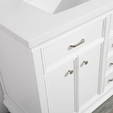 Image of Charlotte 36" Vanity in White with Carrara Quartz Stone Top Without Mirror