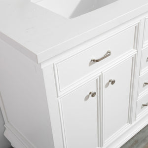 Charlotte 36" Vanity in White with Carrara Quartz Stone Top Without Mirror