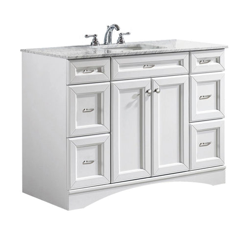 Image of Naples 48" Vanity in White with Carrara White Marble Countertop Without Mirror