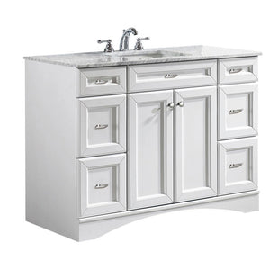 Naples 48" Vanity in White with Carrara White Marble Countertop Without Mirror