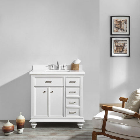 Image of Charlotte 36" Vanity in White with Carrara Quartz Stone Top Without Mirror