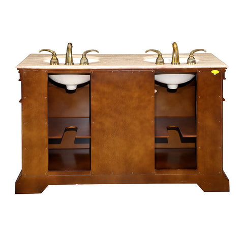 Image of Silkroad Exclusive  55-inch Travertine Top Double Sink Bathroom Vanity - LTP-0181-T-UIC-55