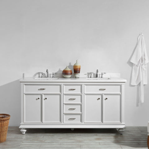 Image of Charlotte 72" Double Vanity in White with Carrara Quartz Stone Top Without Mirror