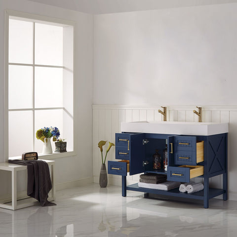 Image of Pavia 48” Single Vanity in Royal Blue with Acrylic under-mount Sink Without Mirror