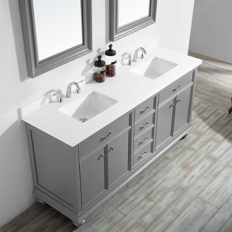 Image of Charlotte 72" Double Vanity in Grey with Carrara Quartz Stone Top With Mirror