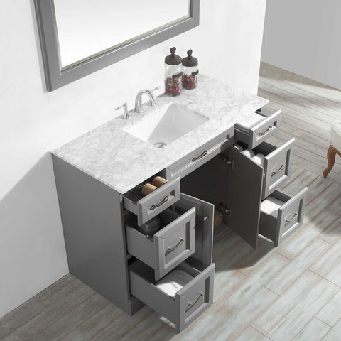 Image of Naples 48" Vanity in Grey with Carrara White Marble Countertop With Mirror