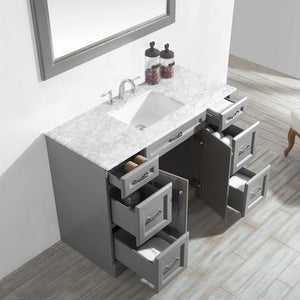 Naples 48" Vanity in Grey with Carrara White Marble Countertop With Mirror