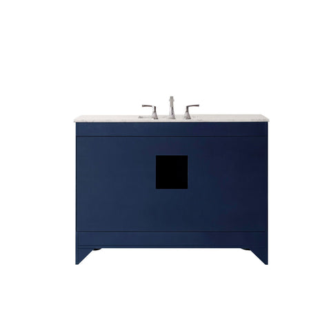 Image of Naples 48" Vanity in Royal Blue with Carrara White Marble Countertop Without Mirror