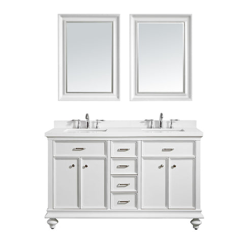 Image of Charlotte 60" Double Vanity in White with Carrara Quartz Stone Top With Mirror