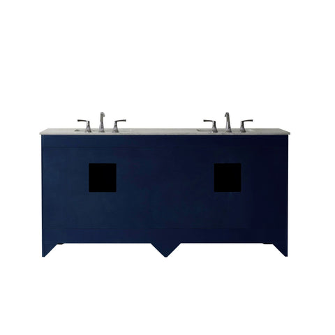 Image of Naples 72" Vanity in Royal Blue with Carrara White Marble Countertop With Mirror