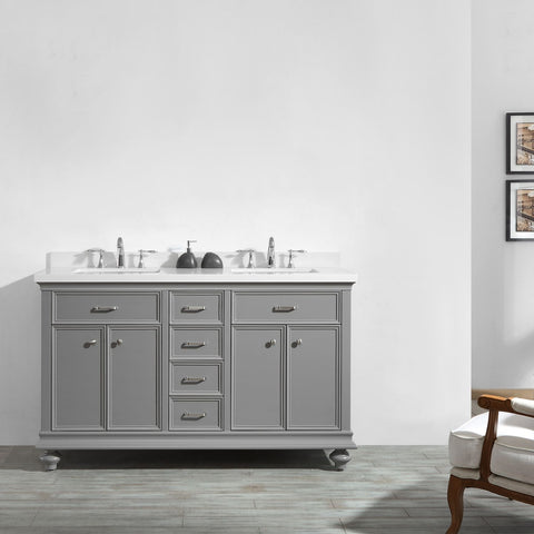 Image of Charlotte 60" Double Vanity in Grey with Carrara Quartz Stone Top  Without Mirror