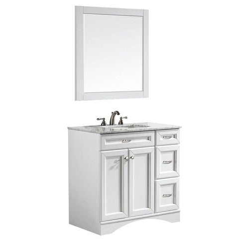 Image of Naples 36" Vanity in White with Carrara White Marble Countertop With Mirror