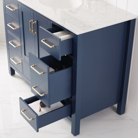 Image of Gela 48" Single Vanity in Royal Blue with Carrara White Marble Countertop Without Mirror