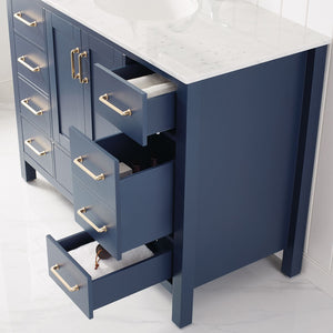 Gela 48" Single Vanity in Royal Blue with Carrara White Marble Countertop Without Mirror