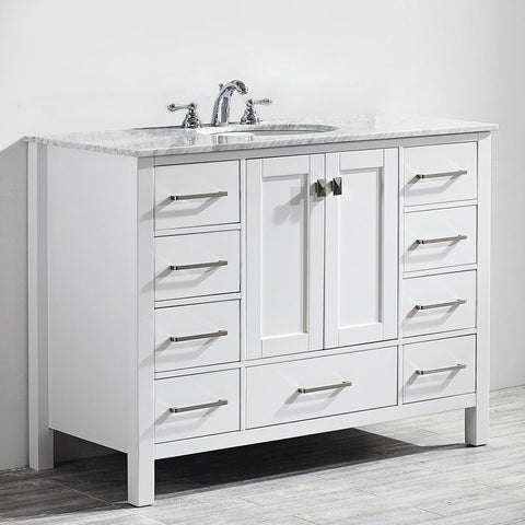 Image of Gela 48" Single Vanity in White  with Carrara White Marble Countertop Without Mirror