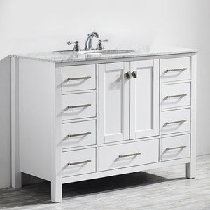 Gela 48" Single Vanity in White  with Carrara White Marble Countertop Without Mirror