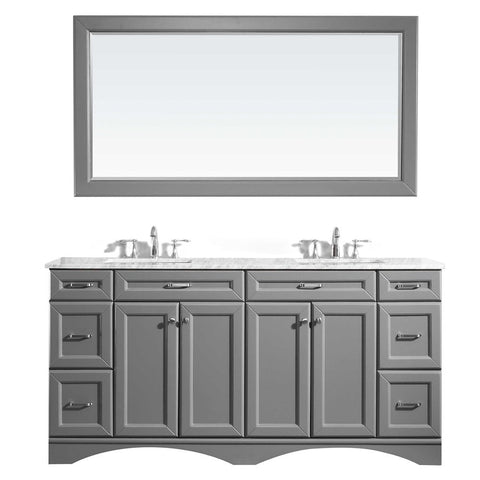 Image of Naples 72" Vanity in Grey with Carrara White Marble Countertop With Mirror