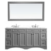 Naples 72" Vanity in Grey with Carrara White Marble Countertop With Mirror