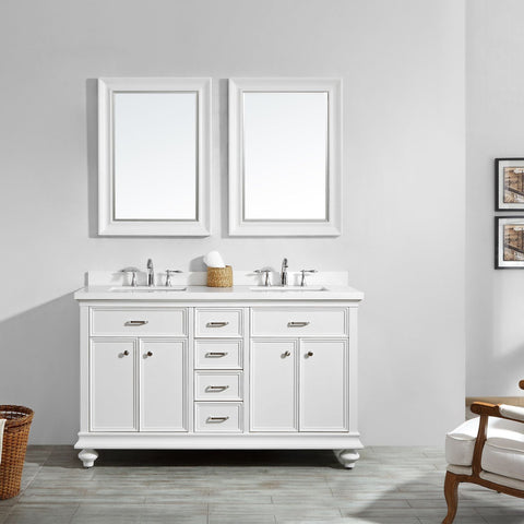 Image of Charlotte 60" Double Vanity in White with Carrara Quartz Stone Top With Mirror