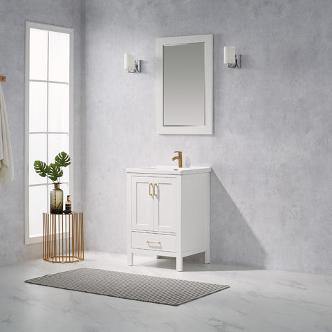 Image of Gela 24" Vanity in White with Drop-In White Ceramic Basin With Mirror