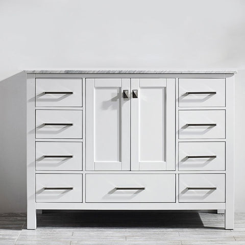 Image of Gela 48" Single Vanity in White  with Carrara White Marble Countertop Without Mirror