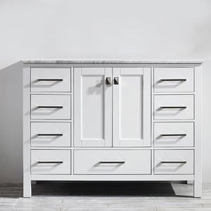 Gela 48" Single Vanity in White  with Carrara White Marble Countertop Without Mirror