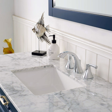 Image of Naples 48" Vanity in Royal Blue with Carrara White Marble Countertop With Mirror