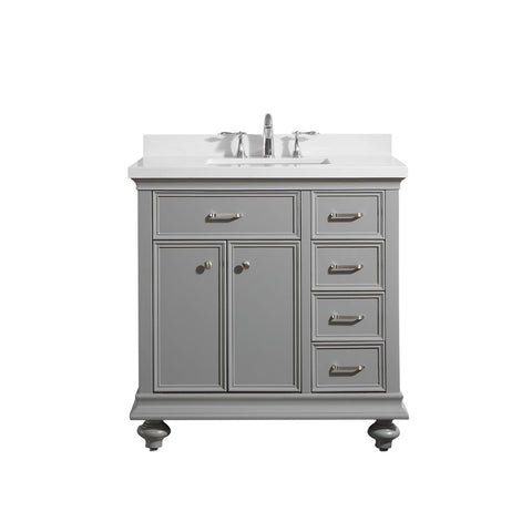 Image of Charlotte 36" Vanity in Grey with Carrara Quartz Stone Top Without Mirror