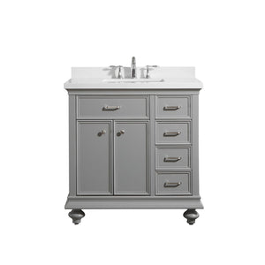 Charlotte 36" Vanity in Grey with Carrara Quartz Stone Top Without Mirror