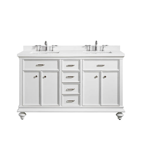 Image of Charlotte 60" Double Vanity in White with Carrara Quartz Stone Top  Without Mirror