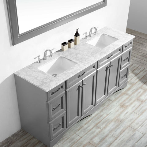 Image of Naples 72" Vanity in Grey with Carrara White Marble Countertop With Mirror