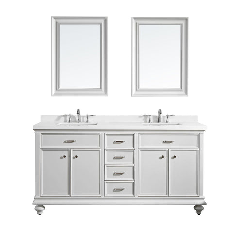 Image of Charlotte 72" Double Vanity in White with Carrara Quartz Stone Top With Mirror