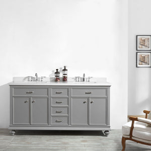 Charlotte 72" Double Vanity in Grey with Carrara Quartz Stone Top Without Mirror