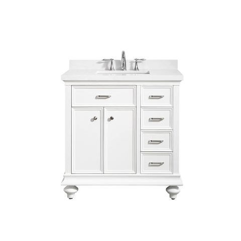 Image of Charlotte 36" Vanity in White with Carrara Quartz Stone Top Without Mirror