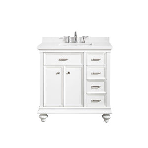 Charlotte 36" Vanity in White with Carrara Quartz Stone Top Without Mirror