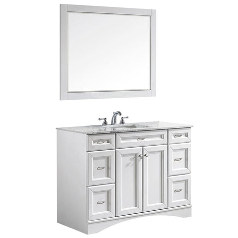 Image of Naples 48" Vanity in White with Carrara White Marble Countertop With Mirror