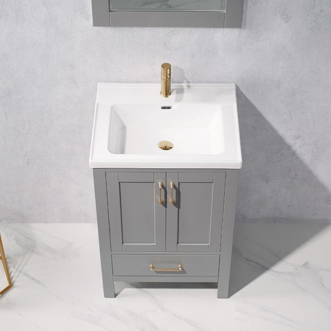 Image of Gela 24" Vanity in Grey with White Drop-In Ceramic Basin With Mirror