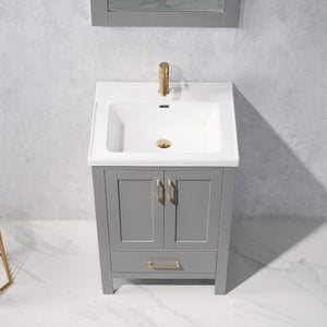 Gela 24" Vanity in Grey with White Drop-In Ceramic Basin With Mirror