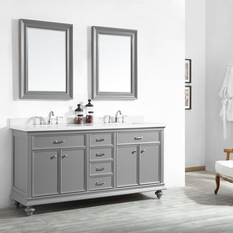 Image of Charlotte 72" Double Vanity in Grey with Carrara Quartz Stone Top With Mirror