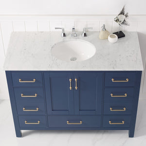 Gela 48" Single Vanity in Royal Blue with Carrara White Marble Countertop Without Mirror