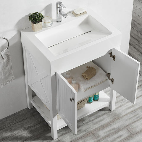 Image of Pavia 28” Single Vanity in White with Acrylic under-mount Sink Without Mirror