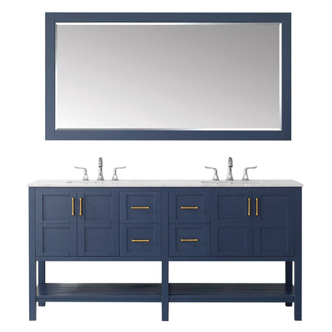 Image of Florence 72" Vanity in Royal Blue with Carrara White Marble Countertop With Mirror