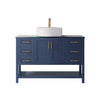 Modena 48” Vanity in Royal Blue with Glass Countertop with White Vessel Sink Without Mirror