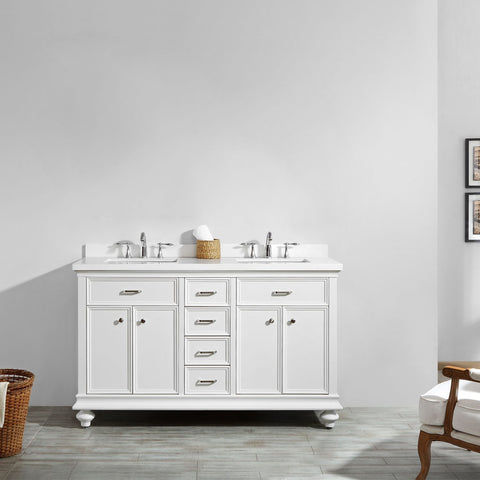 Image of Charlotte 60" Double Vanity in White with Carrara Quartz Stone Top  Without Mirror