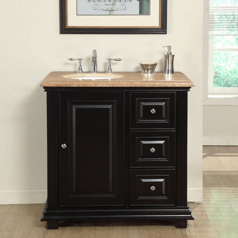 Image of Silkroad Exclusive  36-inch Travertine Top Single Sink Bathroom Vanity - V0281TW36L