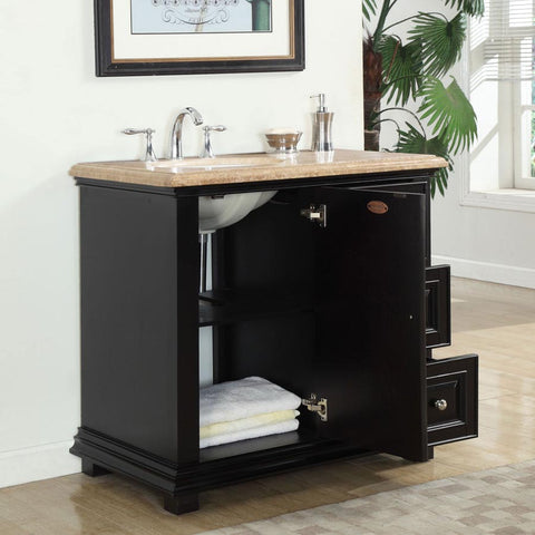 Image of Silkroad Exclusive  36-inch Travertine Top Single Sink Bathroom Vanity - V0281TW36L